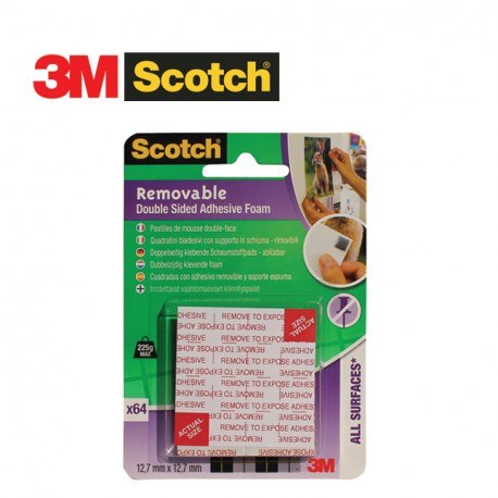 3M SCOTCH DOUBLE SIDED ADHESIVE FOAM PADS - Removable 12,7 x 12,7 mm (64  Pads/pack) or Permanent 25,4 x 25,4 mm (16 Pads/pack) - CasaBella Imports  LTD